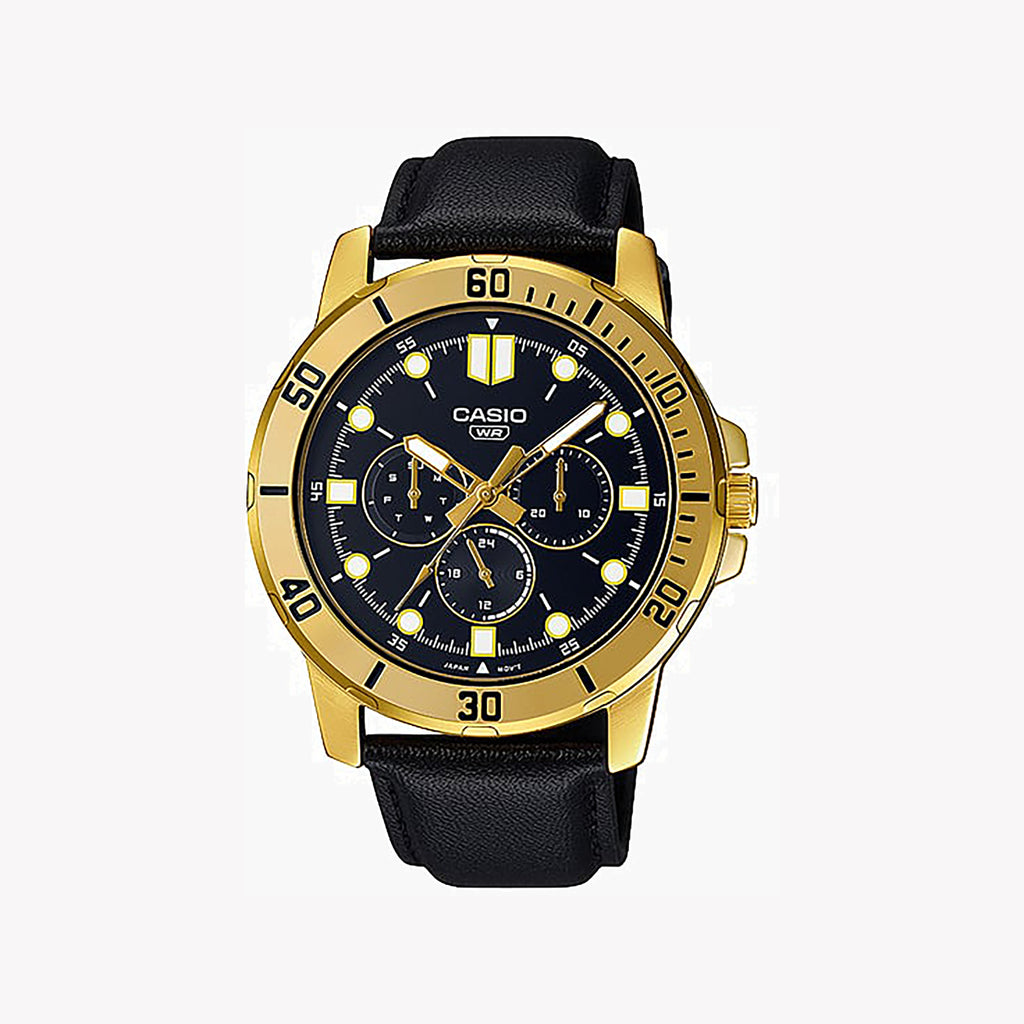 CASIO MTP-VD300GL-1E - BOLD ELEGANCE MEN'S WATCH WITH BLACK DIAL & GOLD PLATED CASE