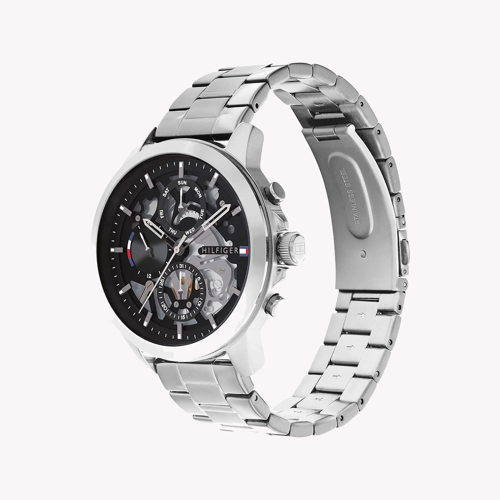 Tommy Hilfiger Men's Silver Watch, Black Dial | 1710477 by i-watch