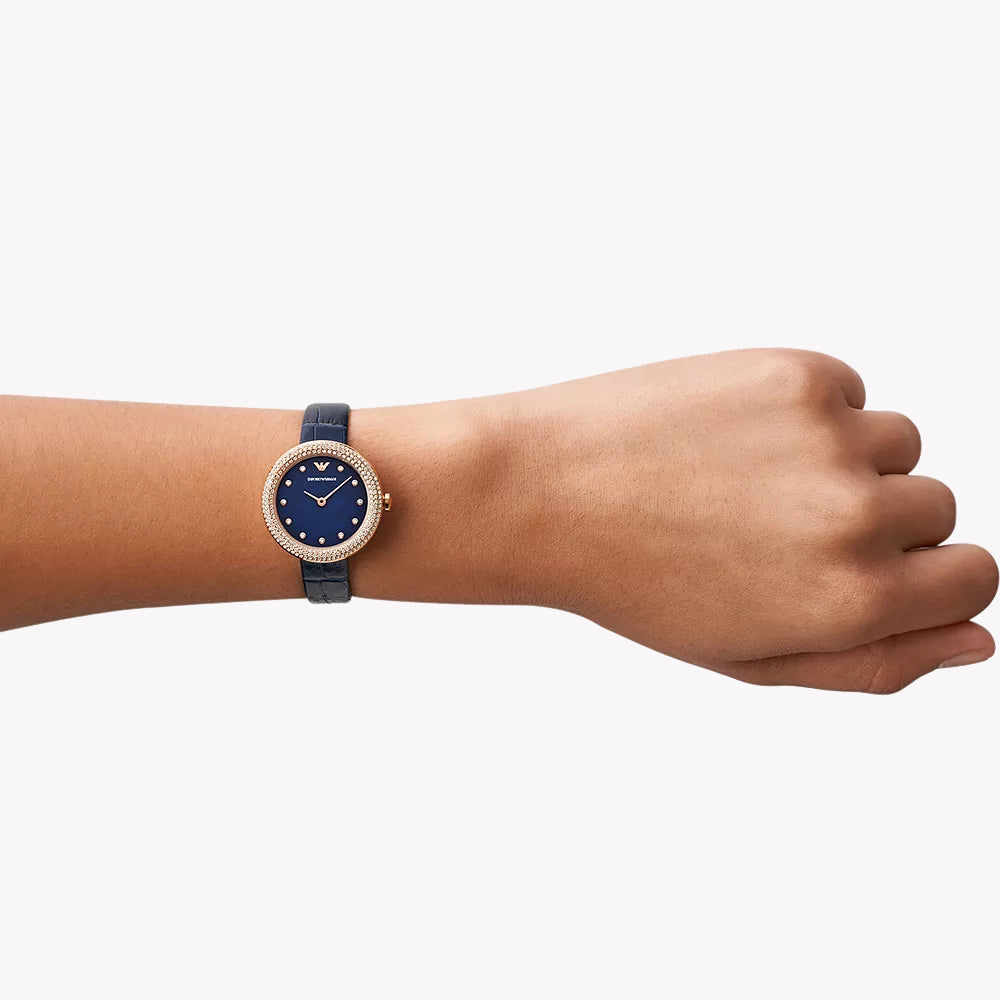 EMPORIO ARMANI AR11434 - TIMELESS ELEGANCE: BLUE LEATHER-STRAPPED WOMEN'S WATCH-i-Watch-4