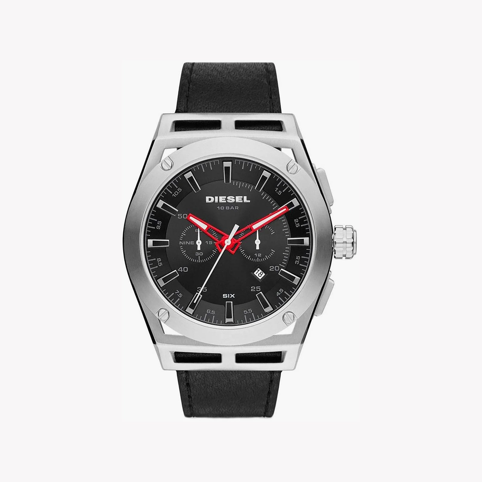 Diesel Men's Silver Watch, Black Leather Band | Dz4543 by i-watch