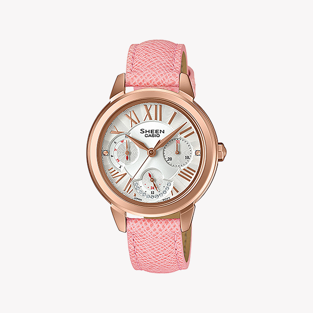 CASIO SHE-3059PGL-7AUDR - ELEGANCE REDEFINED: Sporty Rose Gold Women's Watch with Crystal Accents