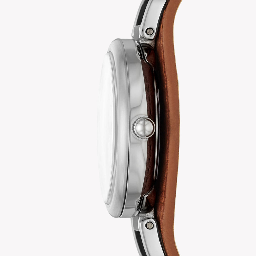 FOSSIL ES5214 TIMELESS ELEGANCE - CLASSIC BROWN LEATHER & WHITE DIAL WOMEN'S WATCH-i-Watch-2