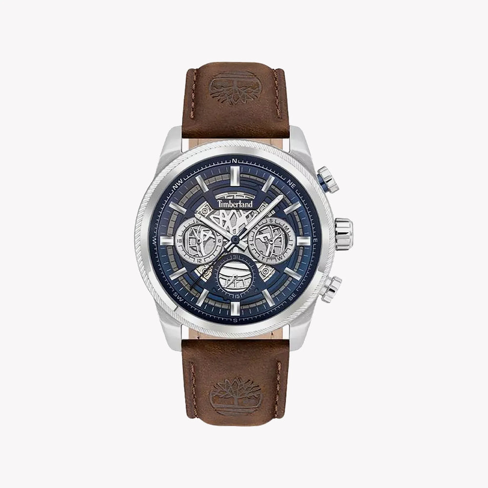 Timberland Men's Silver & Brown Leather Watch, Blue Dial | Tdwgf2200703 by i-watch