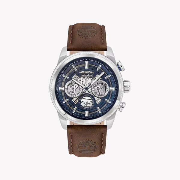 Timberland Men's Silver & Brown Leather Watch, Blue Dial | Tdwgf2200703 by i-watch