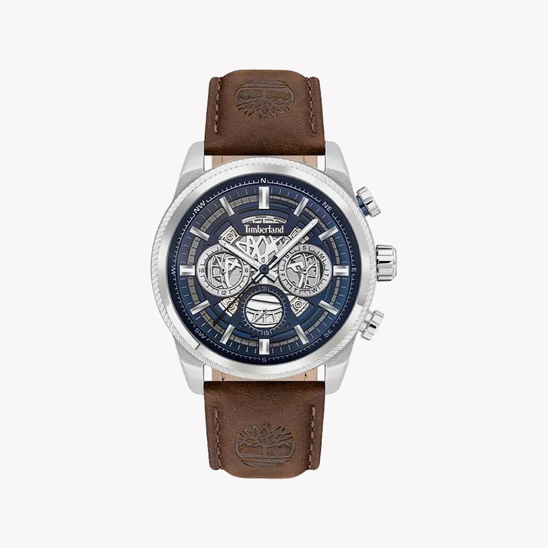 Timberland Men's Silver & Brown Leather Watch, Blue Dial | Tdwgf2200703 by i-watch