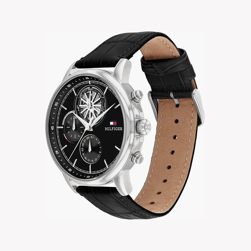 Tommy Hilfiger Men's Silver Watch, Black Dial | 1691635 by i-watch