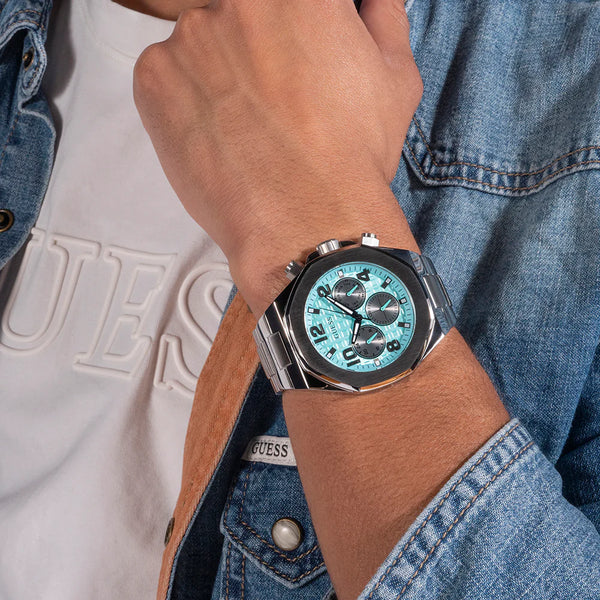 Guess Men's Silver Watch, Turquoise Dial | Gw0489g3 by i-watch