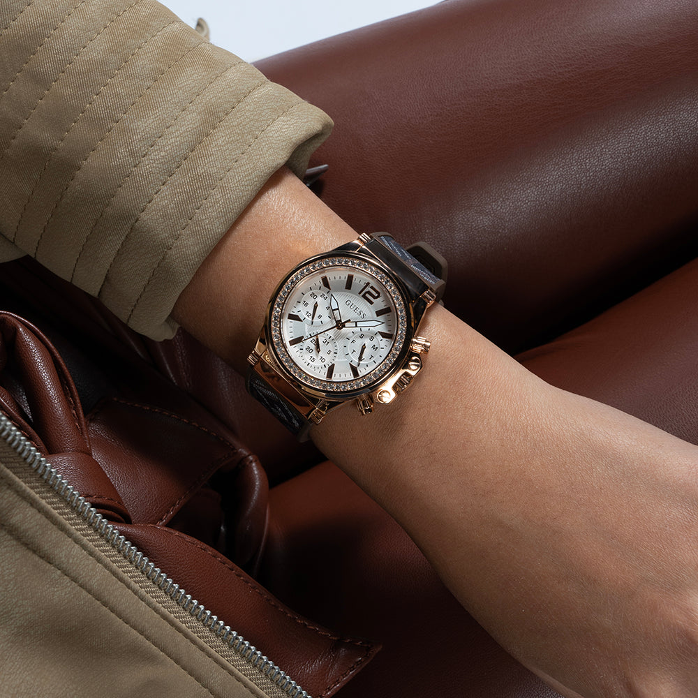 GUESS GW0621L5 - ROSE GOLD GLAMOUR - ELEGANT WOMEN'S TIMEPIECE with Brown Leather Band & White Dial-i-Watch-5