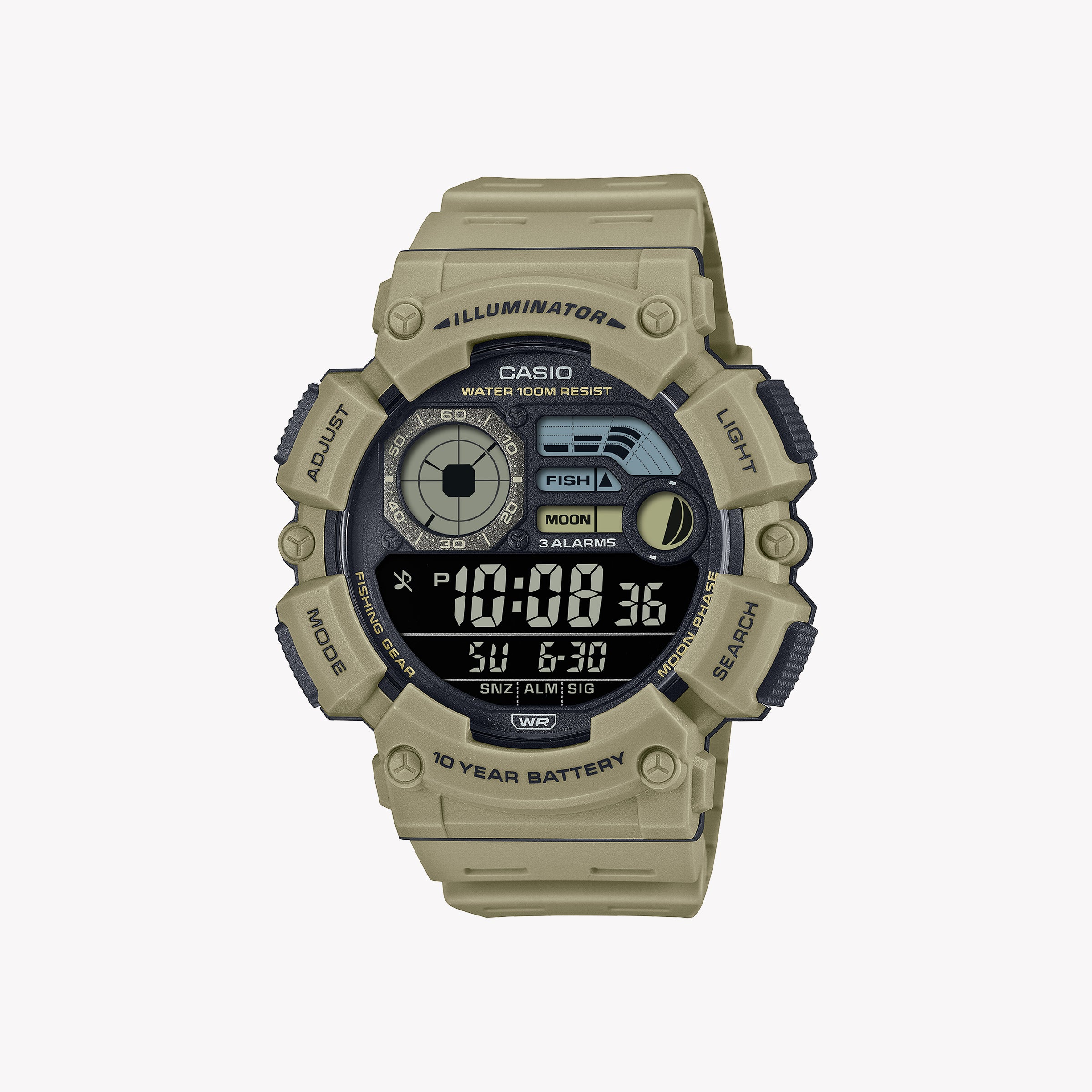 CASIO WS-1500H-5BV BOLD ADVENTURER - STYLISH SPORT DIGITAL MEN'S WATCH with Beige Resin Band and Rugged Design