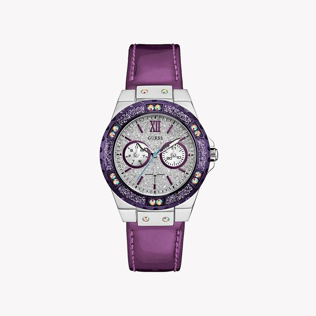 GUESS W0775L6 VIBRANT FUSION - STYLISH PURPLE LEATHER & MULTICOLOR DIAL WOMEN'S WATCH