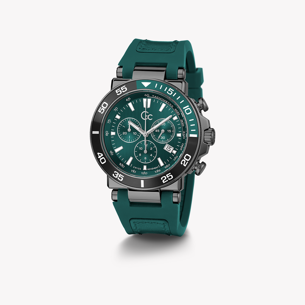 GUESS COLLECTION Z14007G9MF - BOLD GREY & GREEN DIAL MEN'S WATCH WITH SILICON BAND