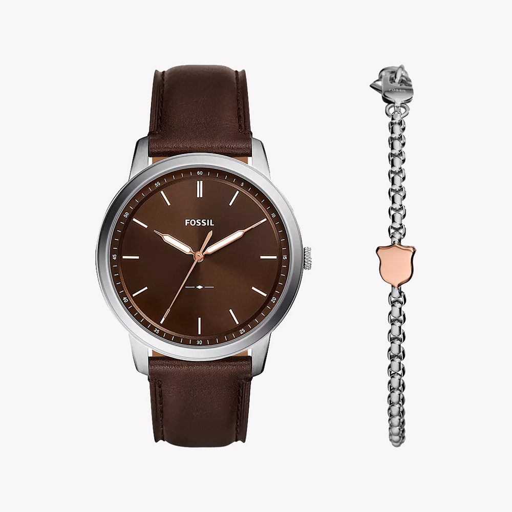 Fossil Men's Brown Leather Watch, Silver Case | Fs6019set by i-watch