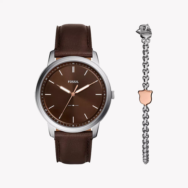 Fossil Men's Brown Leather Watch, Silver Case | Fs6019set by i-watch
