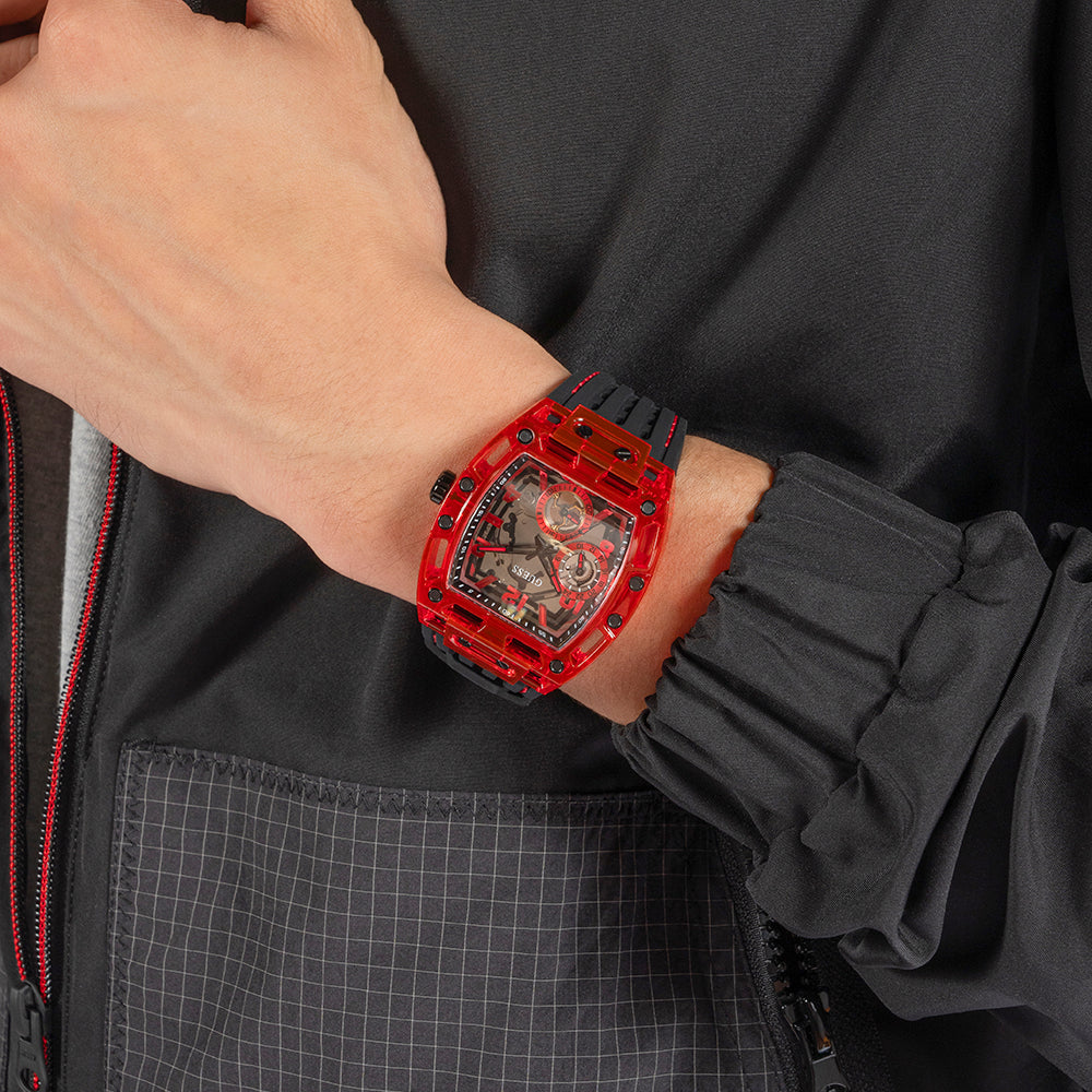 GUESS GW0499G4 BOLD VIBRANCE - STRIKING MEN'S WATCH with Red Case & Dial, Black Silicone Band-i-Watch-4