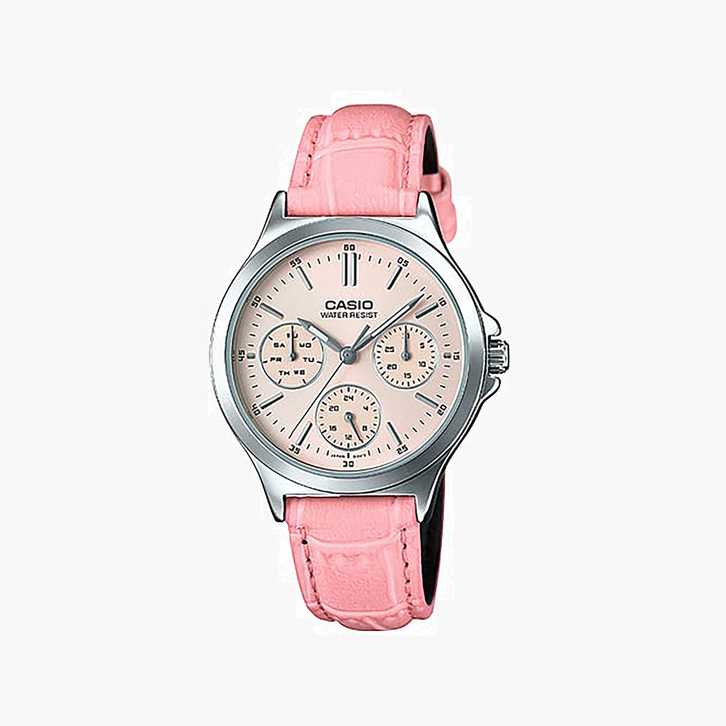CASIO Women's Watch with Silver Stainless Steel Case and Rose Leather Band