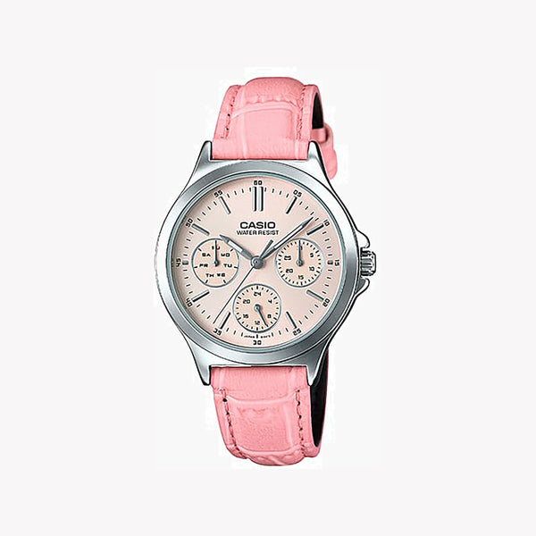 CASIO Women's Watch with Silver Stainless Steel Case and Rose Leather Band