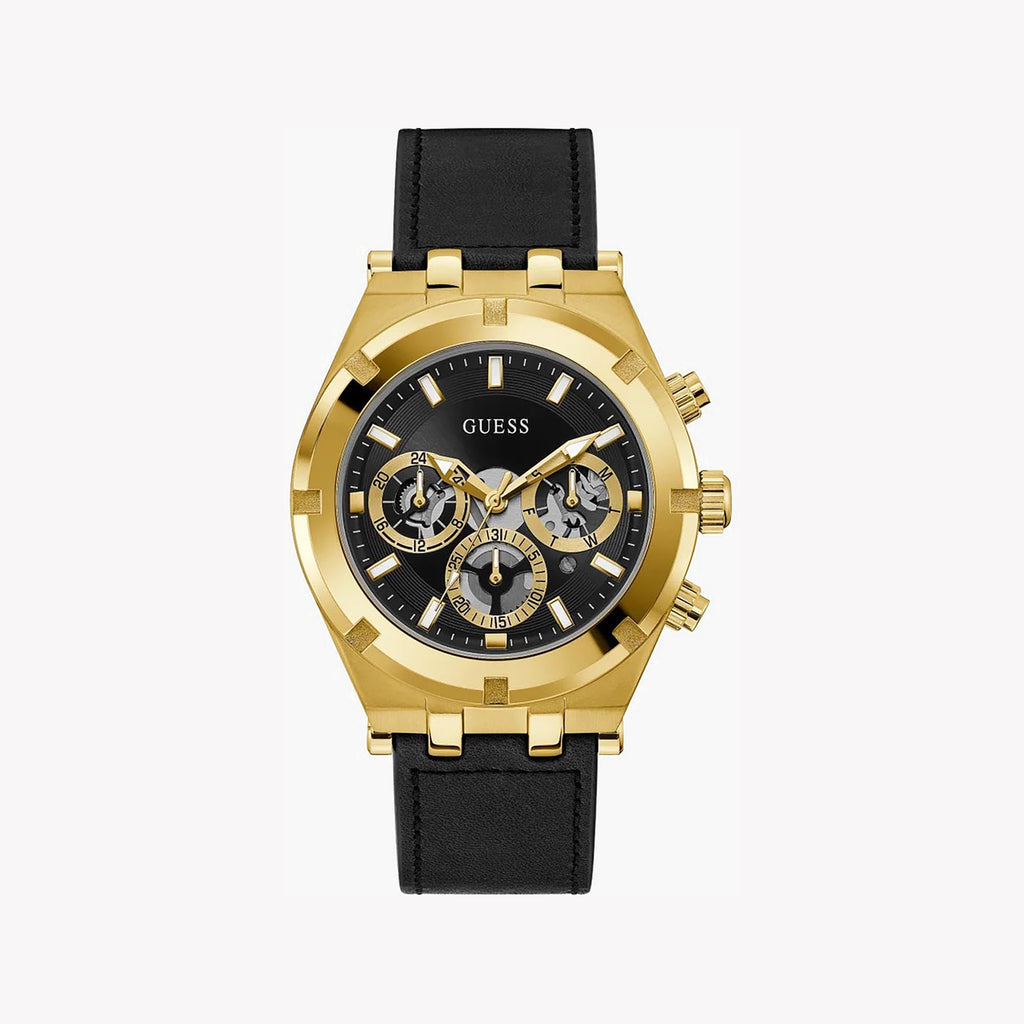 GUESS GW0262G2 - BOLD ELEGANCE UNLEASHED: Men's Gold & Black Leather Watch