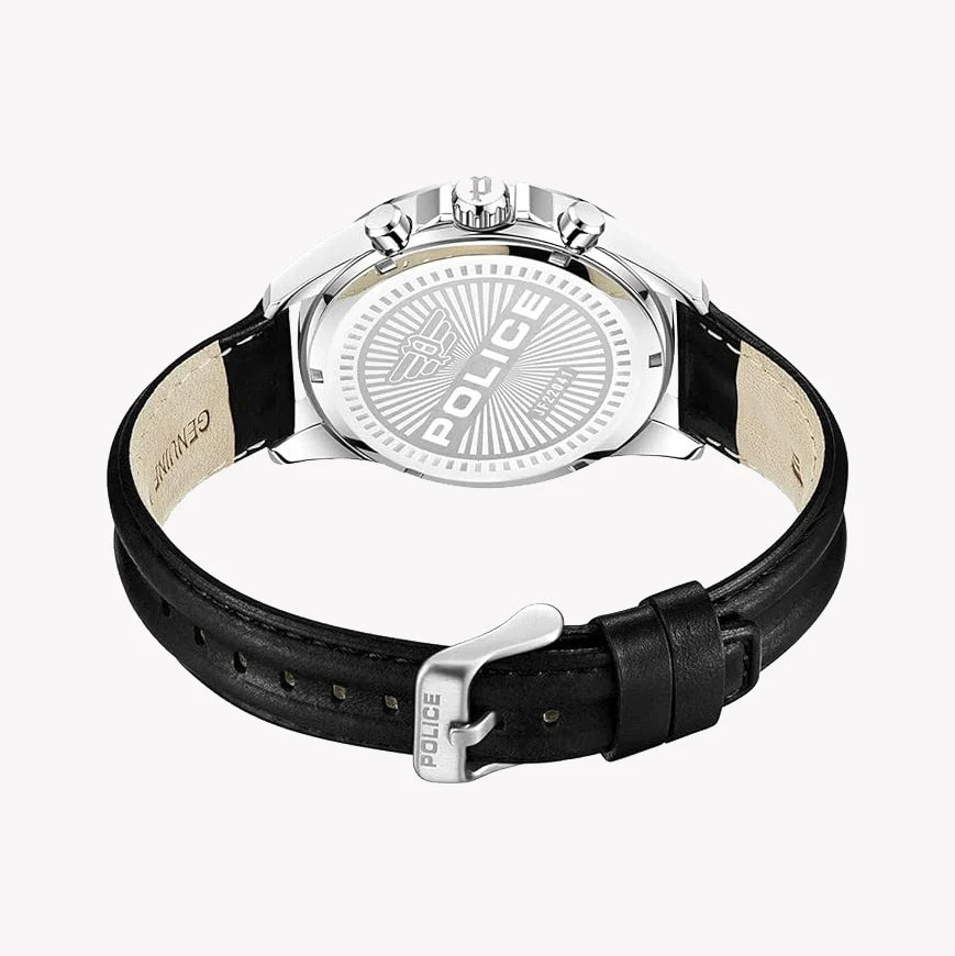 Police Men's Silver Stainless Steel Watch, Black Leather | Pewjf2204101 by i-watch