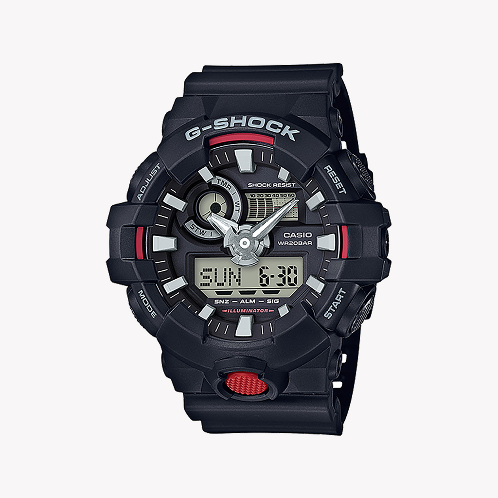 CASIO G-SHOCK GA-700-1A - BOLD ADVENTURER UNISEX WATCH with black resin band and striking digital display