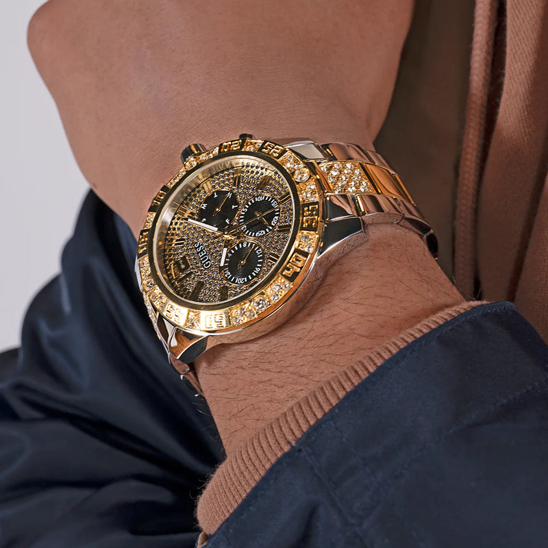 Guess Men's Gold/Silver Watch, Black Dial | Gw0796g3 by i-watch