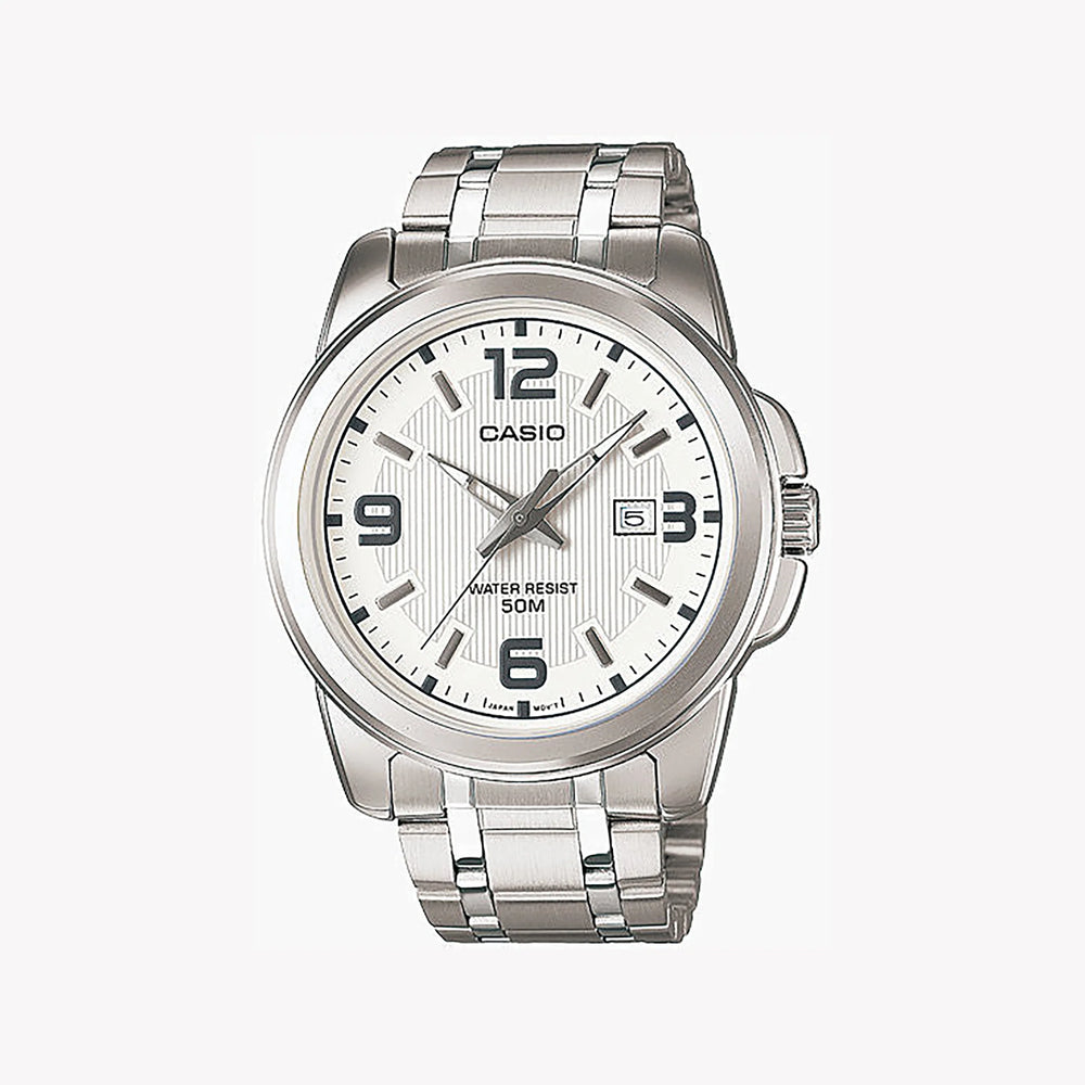Casio Men's Silver Stainless Steel Watch, White Dial | Mtp-1314d-7av by i-watch