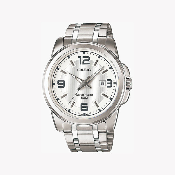Casio Men's Silver Stainless Steel Watch, White Dial | Mtp-1314d-7av by i-watch