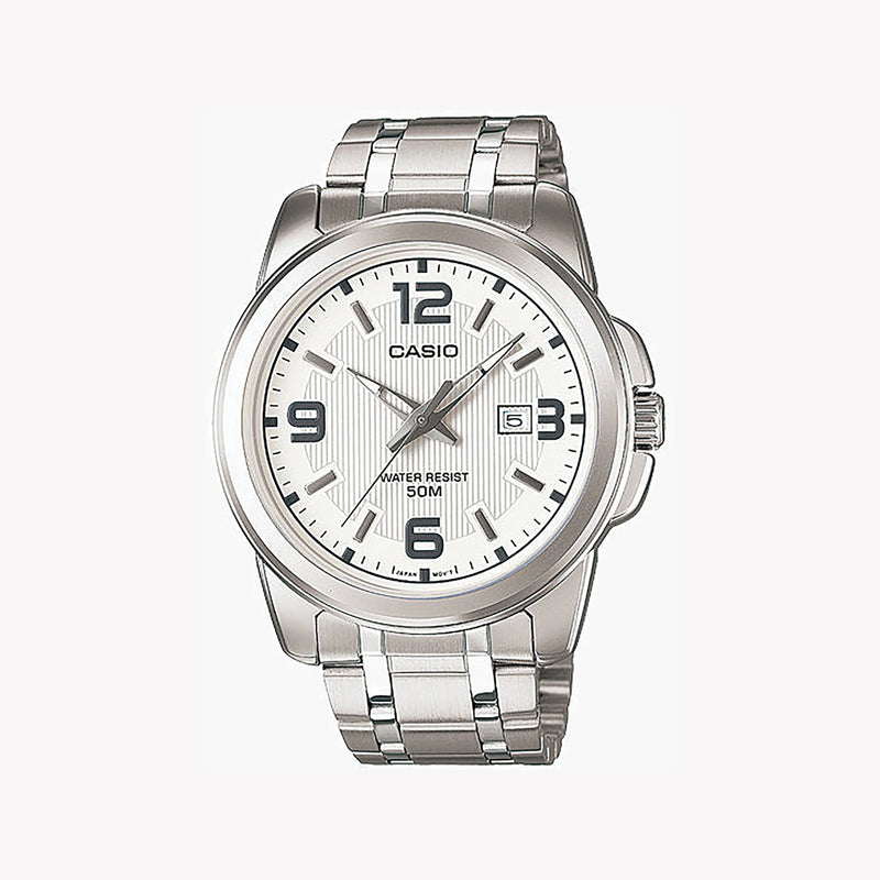 Casio Men's Silver Stainless Steel Watch, White Dial | Mtp-1314d-7av by i-watch