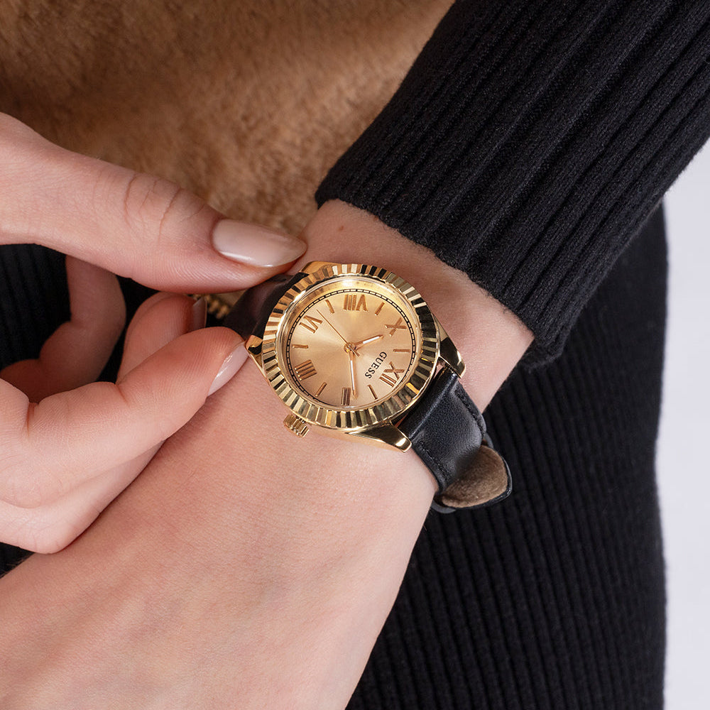 GUESS GW0761L1 - ELEGANT CHARM SERIES Women's Watch with Gold Case and Champagne Dial on Black Leather Band-i-Watch-5