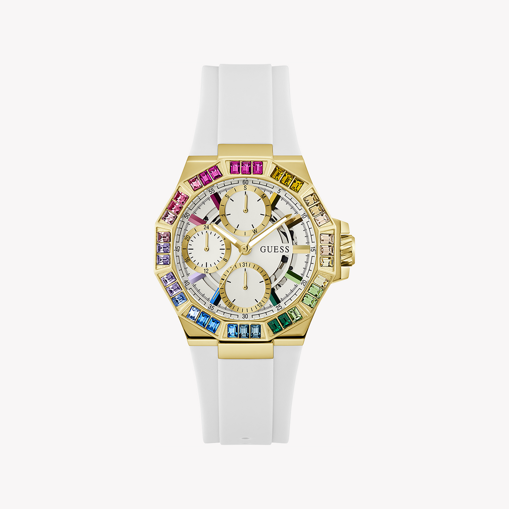 GUESS GW0779L1 CHIC ALLURE - MODERN ELEGANCE WITH GOLD & WHITE SILICONE WOMEN'S WATCH