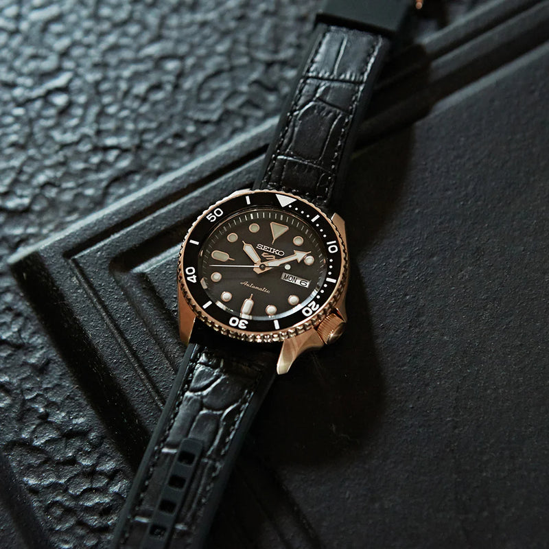 Seiko Men's Rose Gold Watch, Black Silicone Band | Srpd76k1 by i-watch