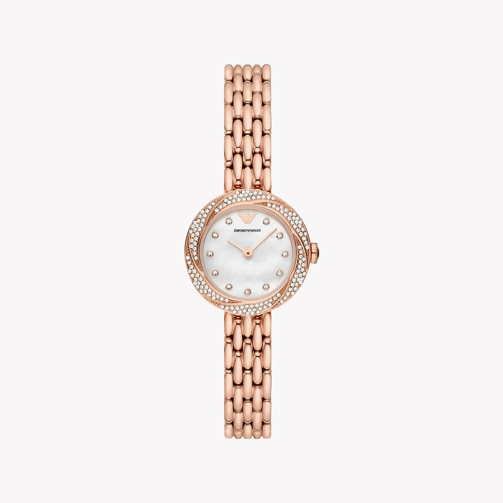 EMPORIO ARMANI AR11474 - ELEGANT ROSE GOLD CHARM WOMEN'S WATCH with white dial and stainless steel band