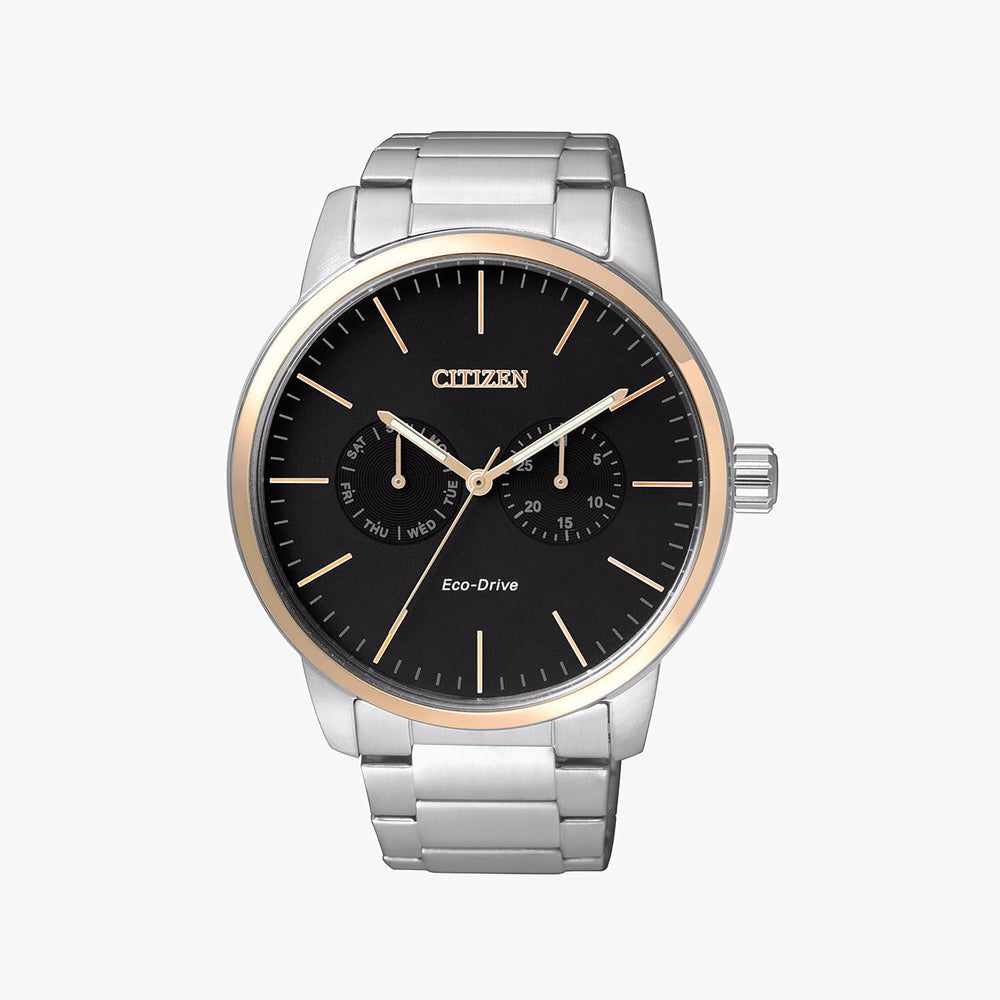Citizen Ao9044-51e - Elegant Eco-Drive Performance Men's Watch With Black Dial & Silver Stainless Steel Band by i-watch