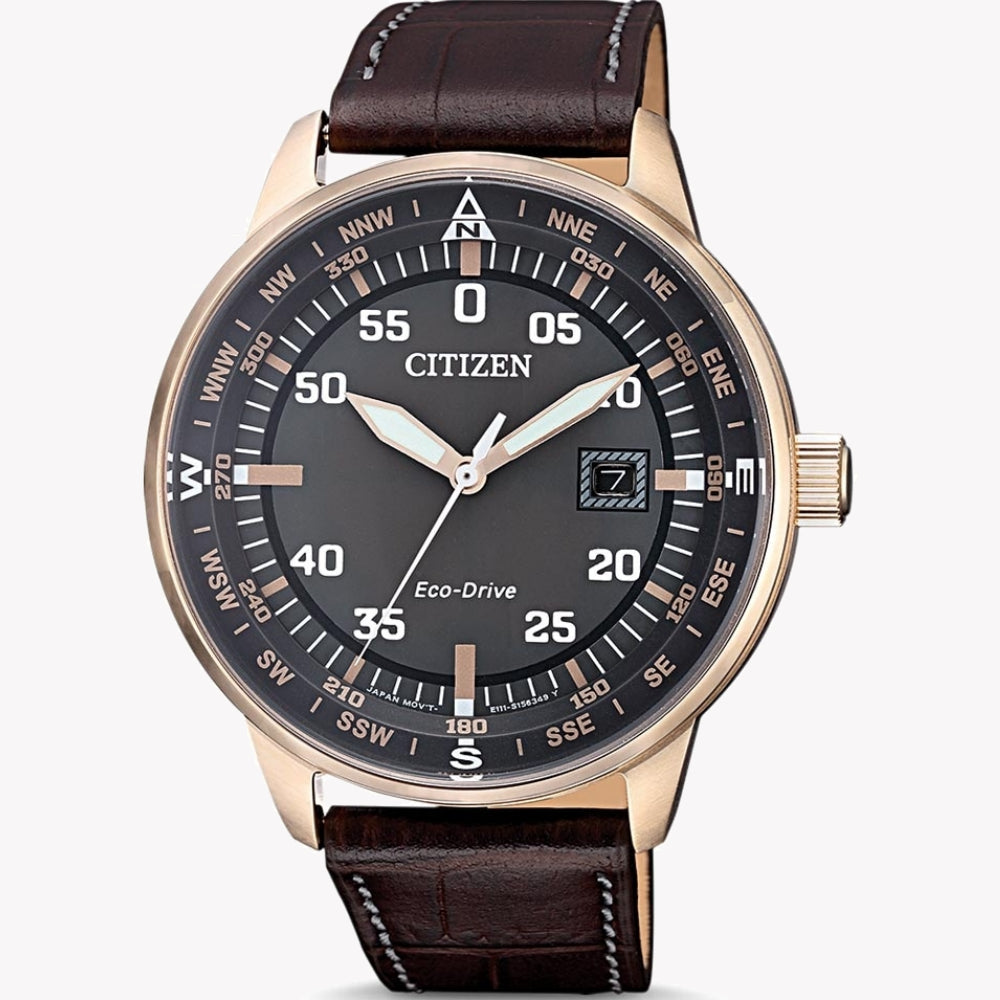 CITIZEN Eco-Drive BM7393-16H - ROSE GOLD POWERHOUSE MEN'S WATCH with Brown Leather Band-i-Watch-5
