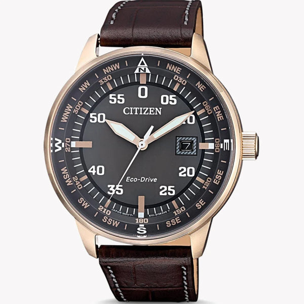 Citizen Eco-Drive Bm7393-16h - Rose Gold Powerhouse Men's Watch With Brown Leather Band by i-watch