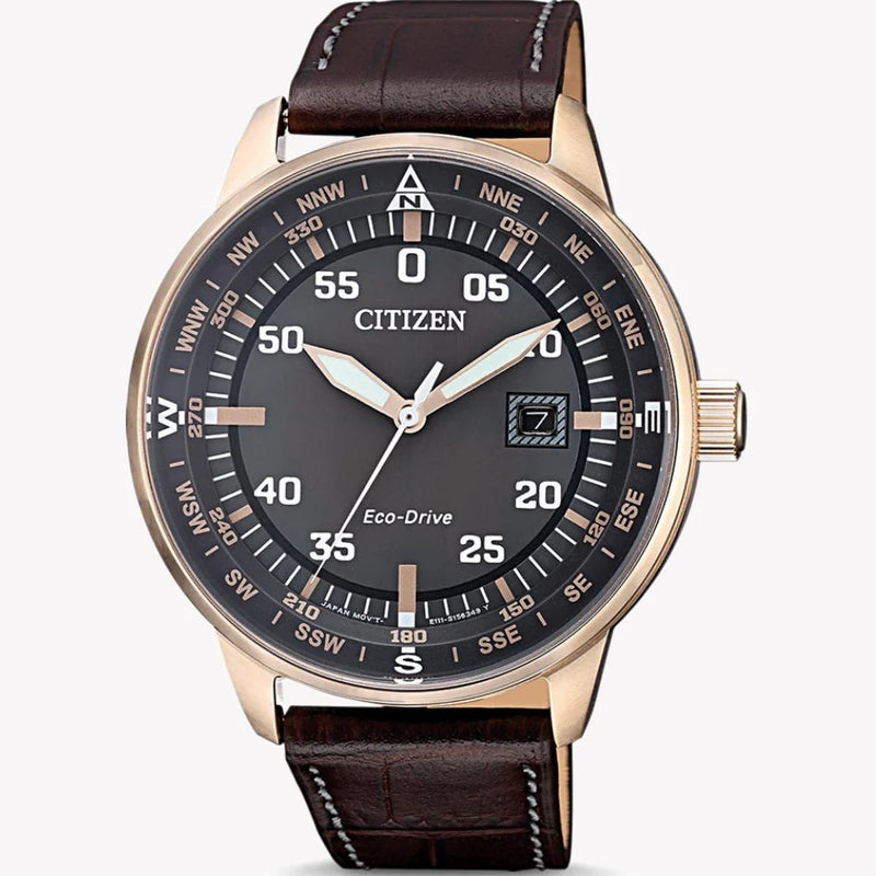 Citizen Eco-Drive Bm7393-16h - Rose Gold Powerhouse Men's Watch With Brown Leather Band by i-watch