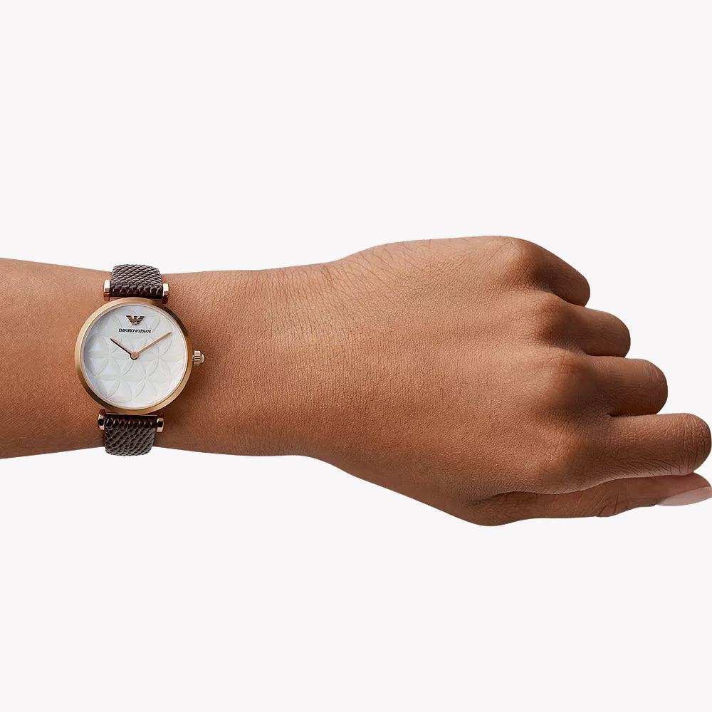 EMPORIO ARMANI AR1990 ROSE GOLD ELEGANCE - Chic Women's Watch with Leather Band and White Dial-i-Watch-4