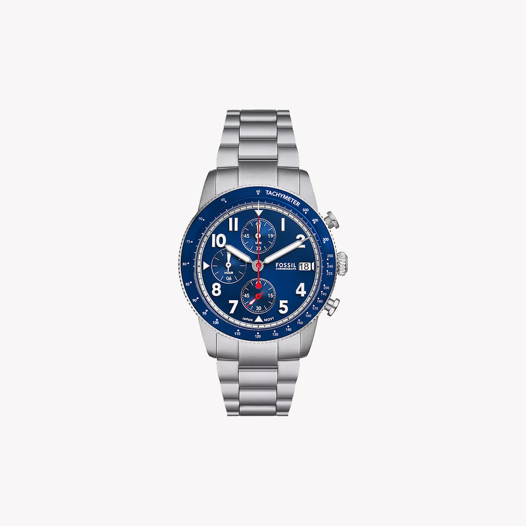 FOSSIL FS6047 MODERN ELEGANCE - SLEEK MEN'S CHRONOGRAPH WATCH with Blue Dial and Stainless Steel Band