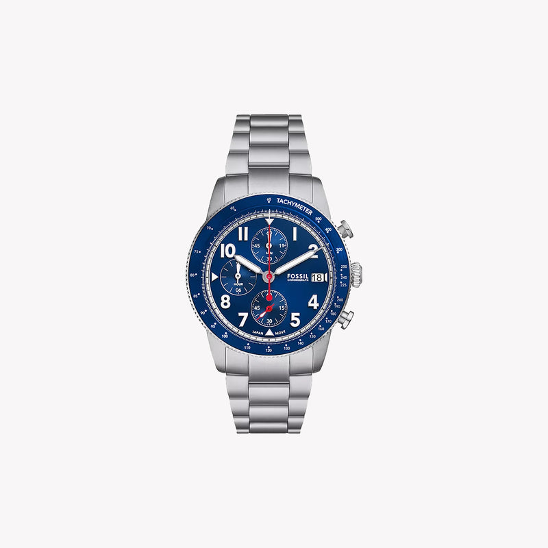 Fossil Men's Silver Watch, Blue Dial | Fs6047 by i-watch