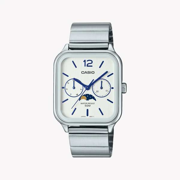 Casio Mtp-M305d-7avdf - Rugged Elegance Men's Analog Watch With Silver Stainless Steel Band & White Dial by i-watch