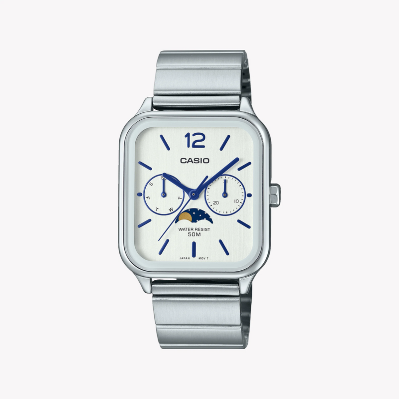 Casio Mtp-M305d-7avdf - Rugged Elegance Men's Analog Watch With Silver Stainless Steel Band & White Dial by i-watch