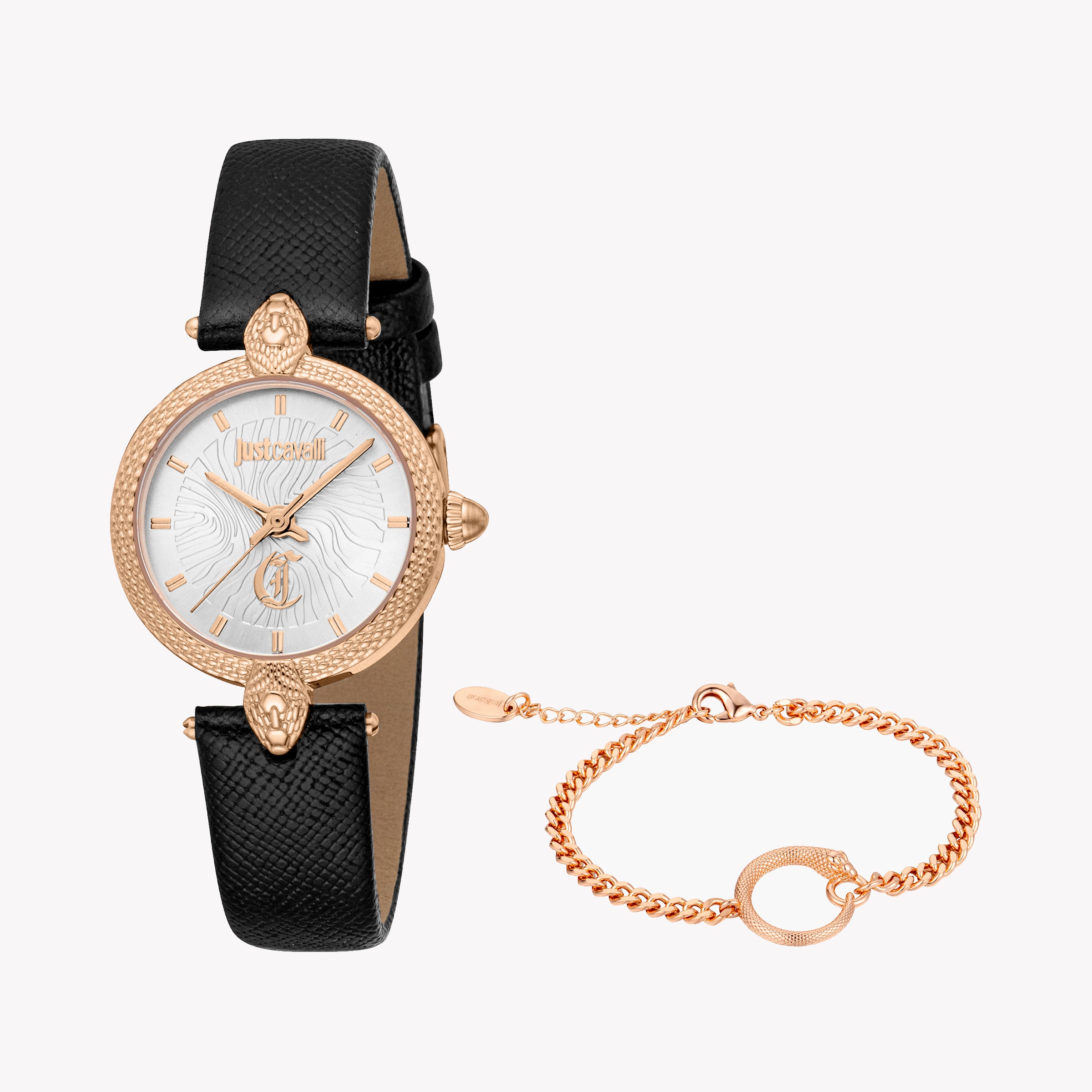 JUST CAVALLI JC1L330L0035 - ROSE GOLD GLAMOUR: Women's Stylish Quartz Watch with Leather Band and Silver Dial