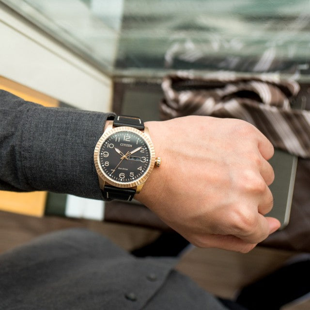 CITIZEN BM8533-13E - BOLD SOPHISTICATION MEN'S ECO-DRIVE WATCH IN ROSE GOLD & BLACK LEATHER-i-Watch-4