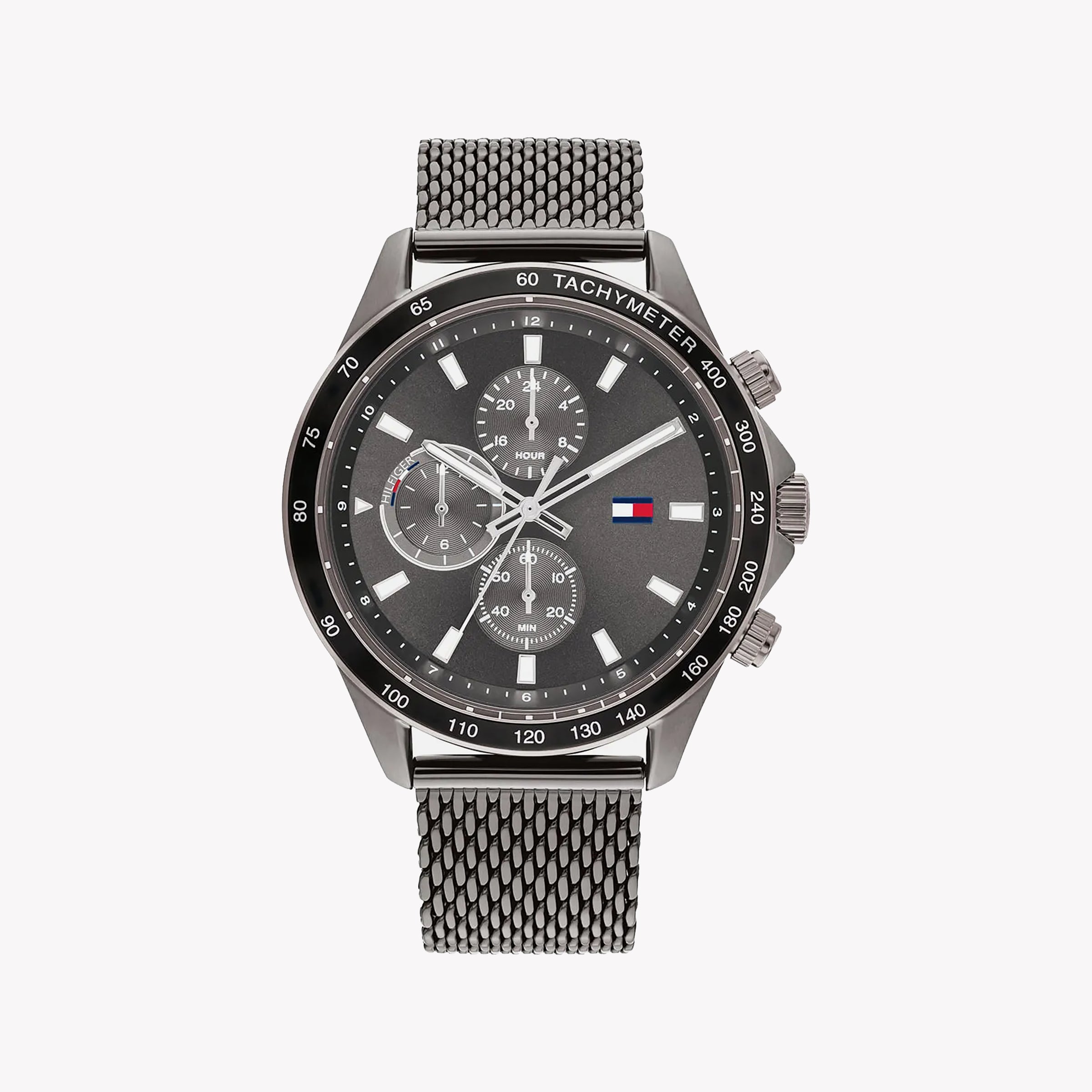 TOMMY HILFIGER 1683486 - ELEGANT GREY STAINLESS STEEL MEN'S WATCH WITH BOLD BLACK DIAL