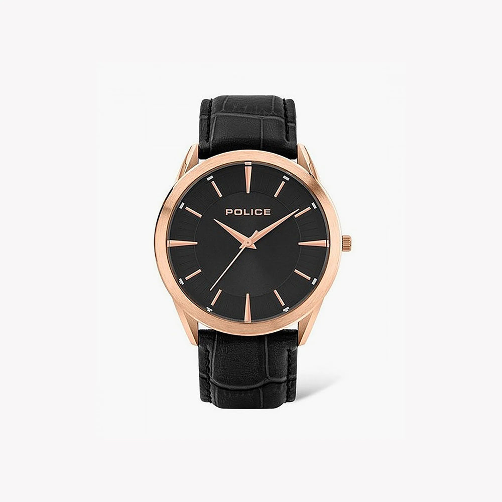 Police Men's Rose Gold Watch, Black Leather Strap | P15967jsr02 by i-watch