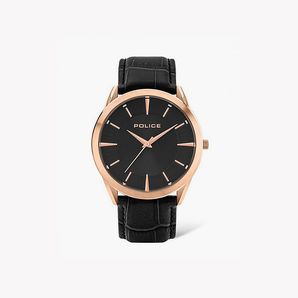 POLICE P15967JSR02 - ROSE GOLD REFINEMENT: ELEGANT MEN'S TIMEPIECE WITH BLACK LEATHER STRAP