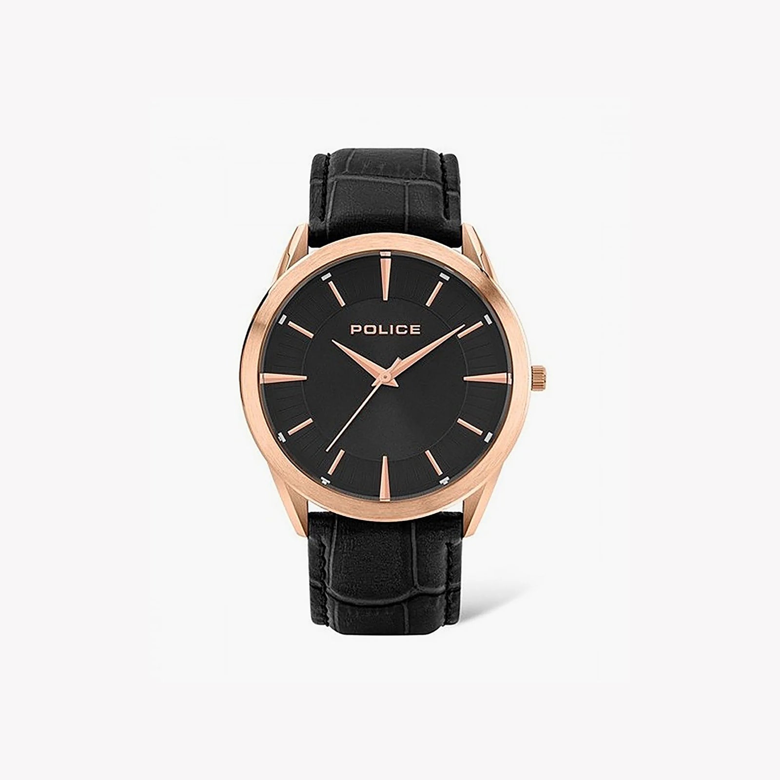 Police Men's Rose Gold Watch, Black Leather Strap | P15967jsr02 by i-watch