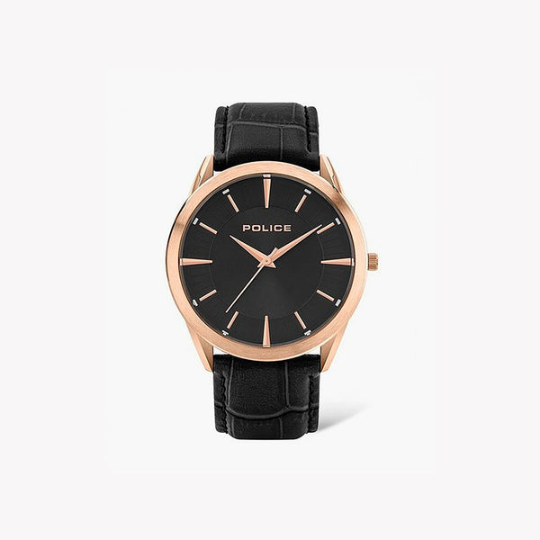 Police Men's Rose Gold Watch, Black Leather Strap | P15967jsr02 by i-watch