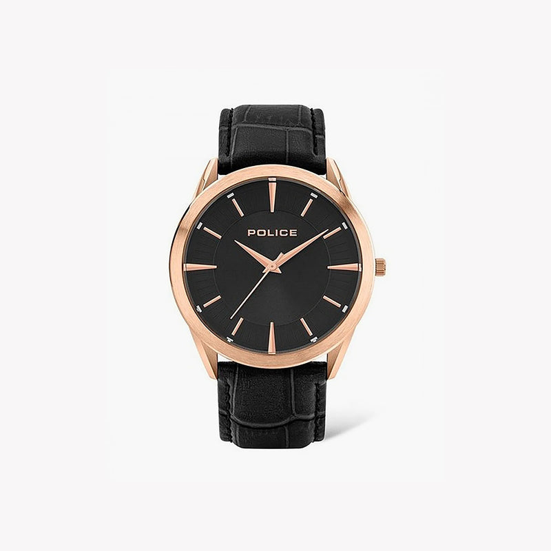 Police Men's Rose Gold Watch, Black Leather Strap | P15967jsr02 by i-watch