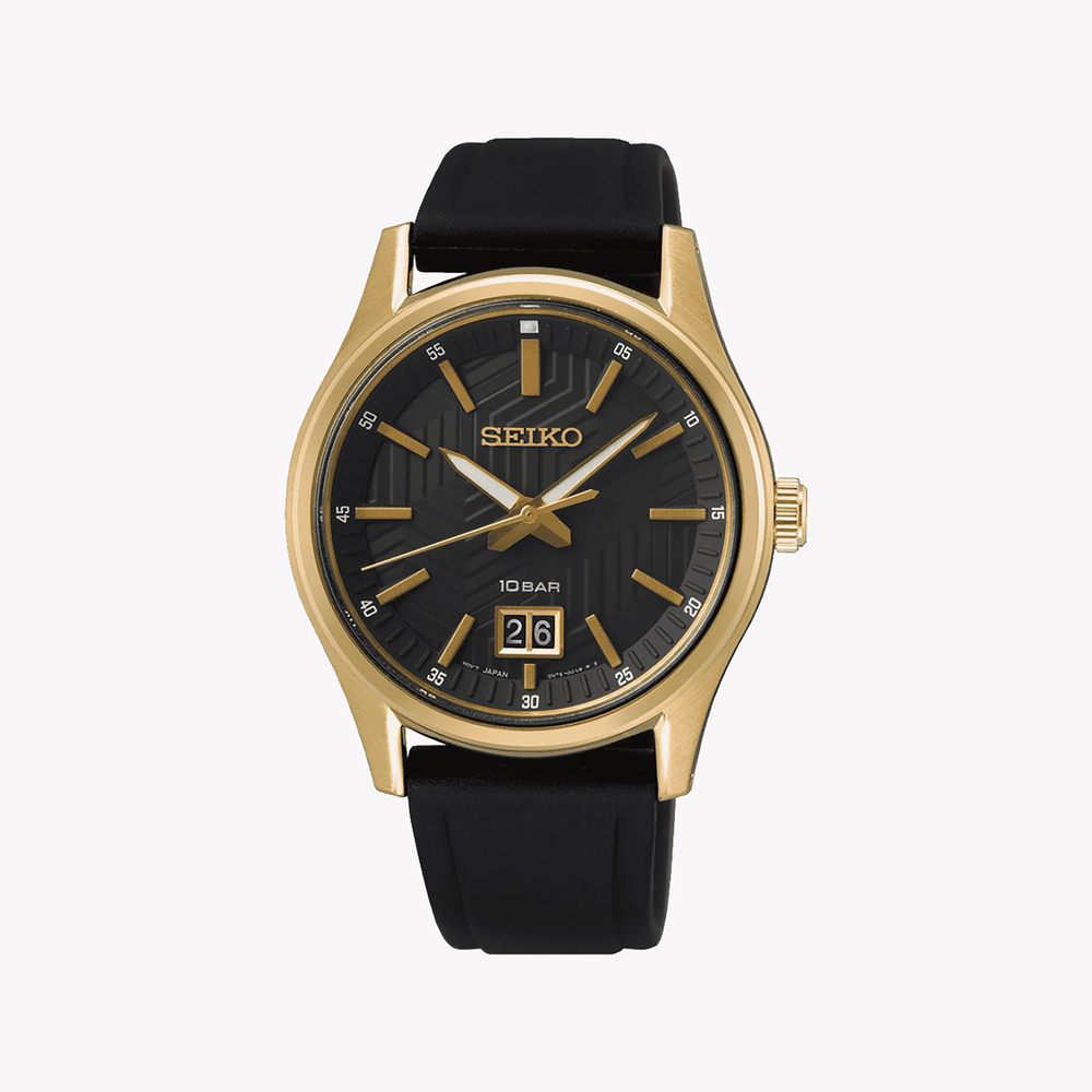 Seiko Men's Gold Watch, Black Dial, Leather Band | Sur560p1 by i-watch