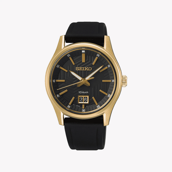 Seiko Men's Gold Watch, Black Dial, Leather Band | Sur560p1 by i-watch